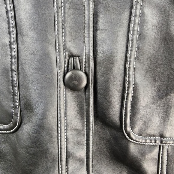 Neutral Zone Coat Womens Small Black Faux Leather  Longline Button Front Vintage - Picture 14 of 15